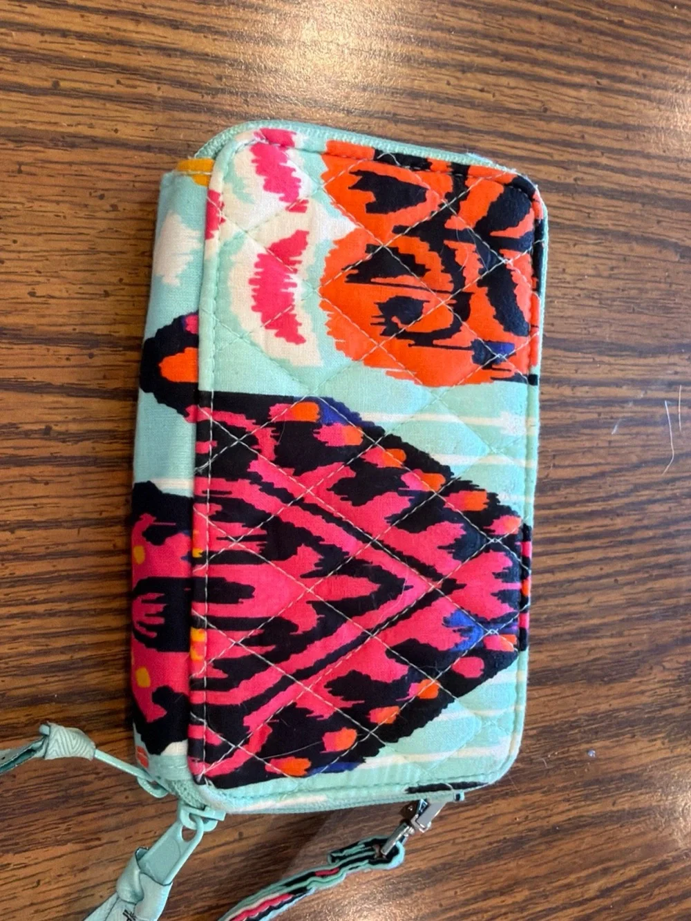 Vera Bradley Turquoise Multicolor Quilted Zip Wristlet